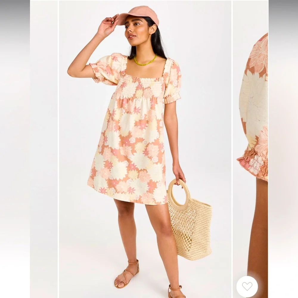 NWT FAHERTY Ramona Smocked Puff Sleeve Dress size M - Picture 1 of 12